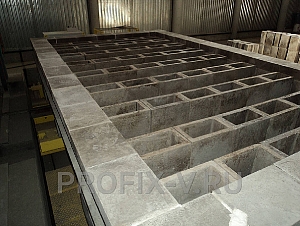 Футеровка вагонетки изделиями из низкоцементного бетона PROFIX-40C